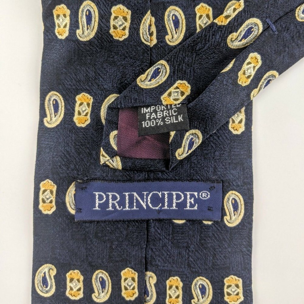 Principe Men's Tie Blue with Gold Pattern 100% Silk NEW - Picture 2 of 3